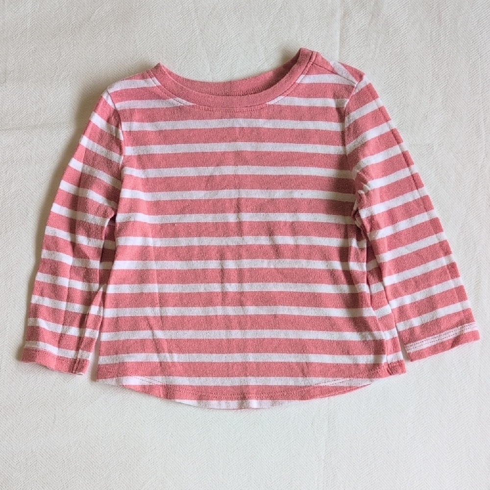 old navy basic striped long sleeve shirt pink white 12-18 months baby girl